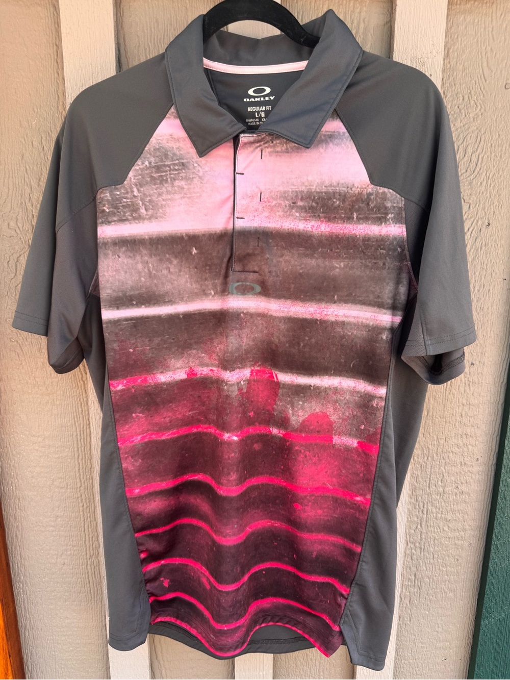 Oakley Men’s Golf Polo Pink and Gray
